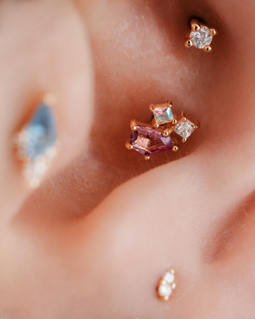 Conch piercing close-up