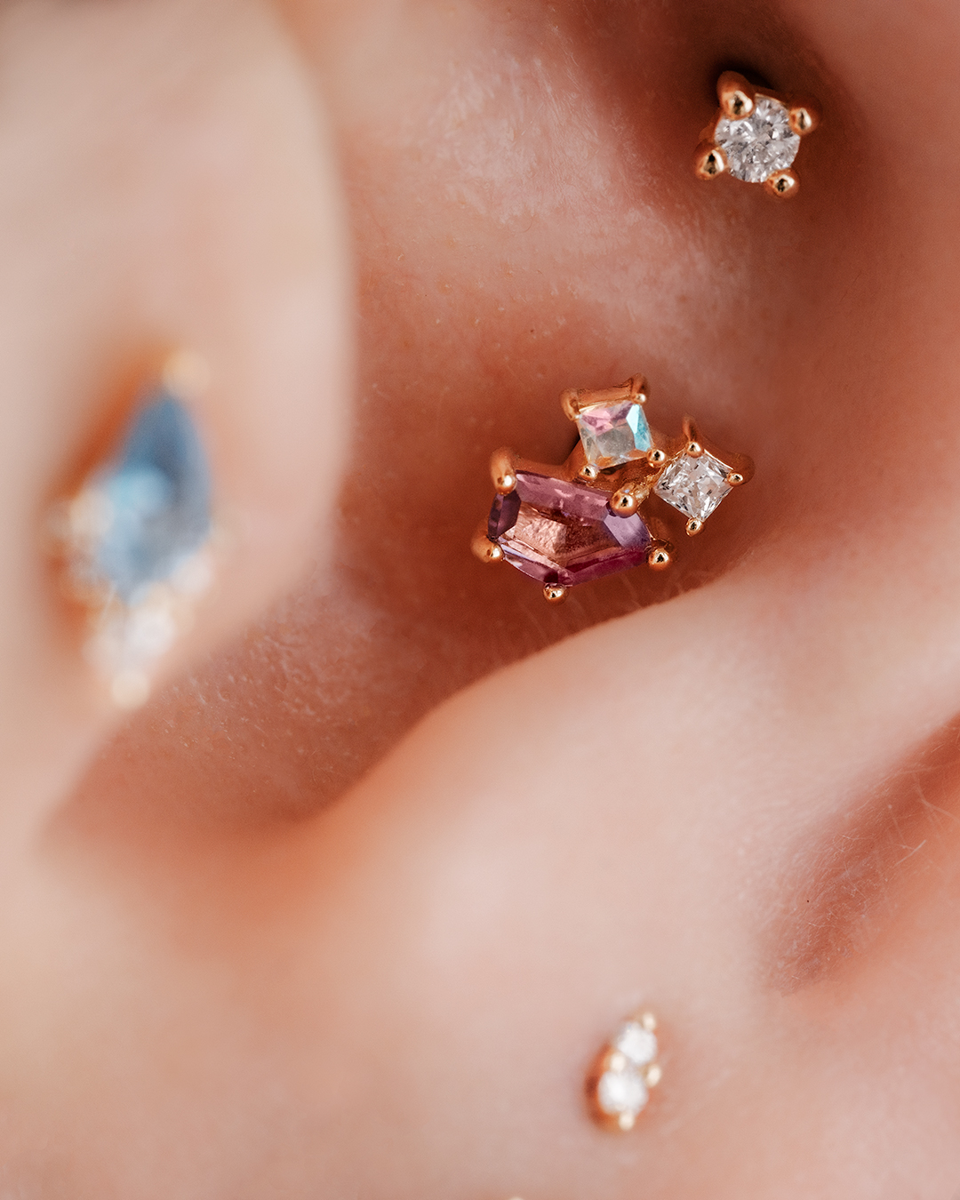 Conch piercing close-up